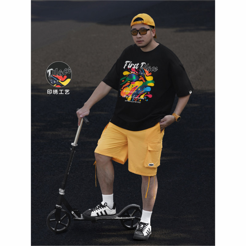 KERWATS品牌大码男装彩色块印花英文刺绣肥佬大号宽松落肩短袖t恤,男装,大码上装,淘宝优惠券,粉丝福利购,淘宝优惠卷