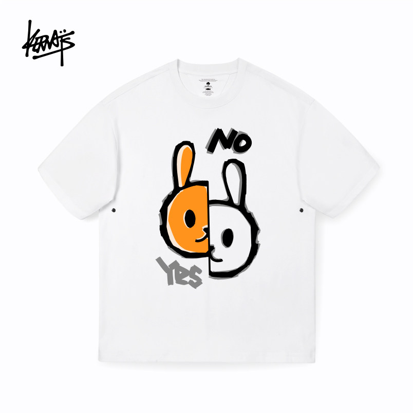 KERWATS韩版潮流嘻哈风卡通兔子印花t恤男女同款夏季慵懒落肩短袖