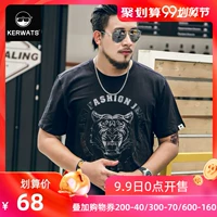 KERWATS thương hiệu kích thước lớn nam thủy triều cơ thể hổ từ bi in tiếng Anh cộng với áo thun béo tay cỡ lớn chất béo - Áo phông ngắn áo thun nam 