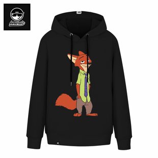 情侣装 纯棉连帽衫 秋冬 大码 疯狂动物城狐狸尼克卡通印花卫衣男女装