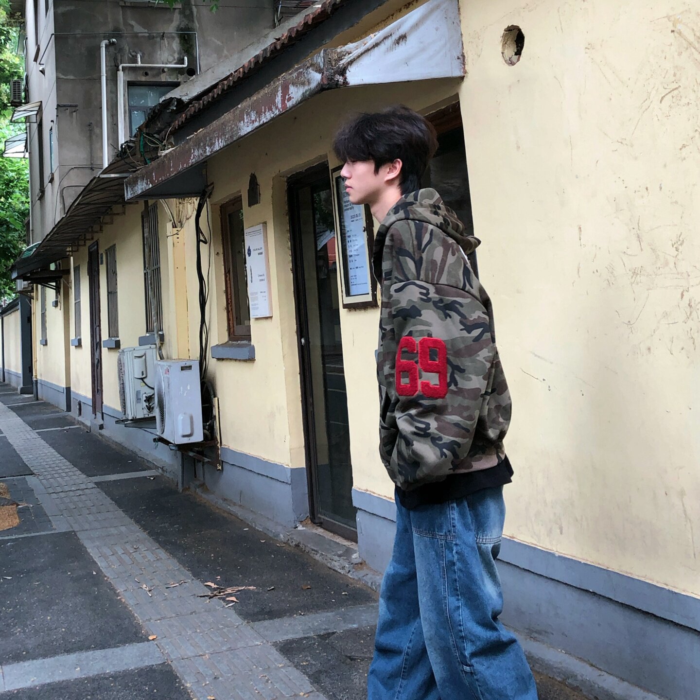 美式复古迷彩开衫连帽卫衣外套男