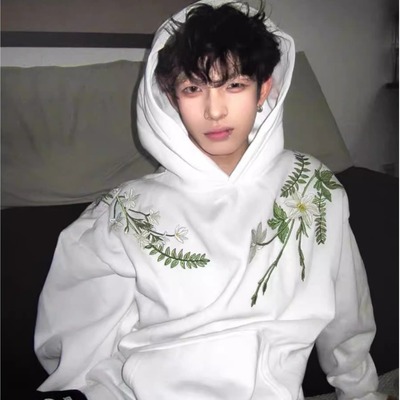 美式高街花卉刺绣连帽卫衣男款