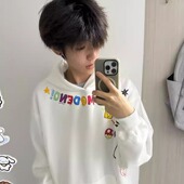 复古趣味字母印花连帽卫衣男夏季 新款 情侣款 美式 休闲百搭帽衫 外套