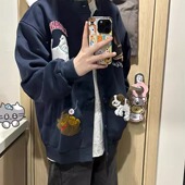 美式 慵懒chic圆领纽扣青少年独特超好看字母刺绣百搭上衣开衫 外套