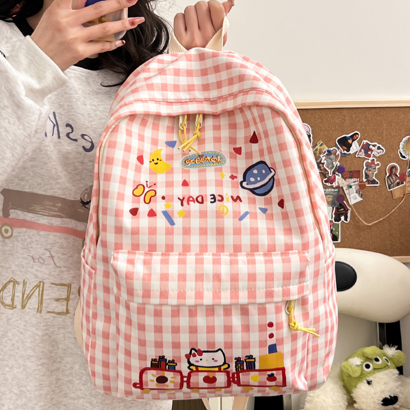 日系粉书包少女初中生甜美小学生