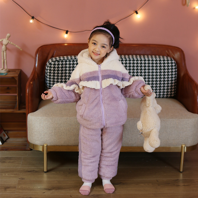 冬季独角兽双层加厚羊羔绒家居服
