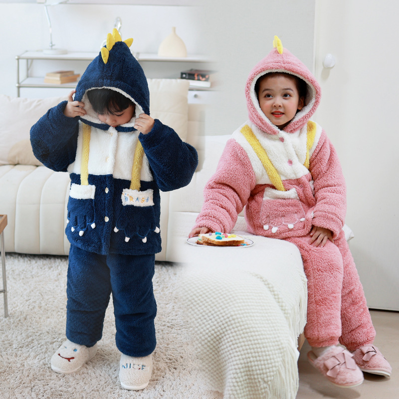 男女宝宝睡衣羊羔绒保暖家居服冬