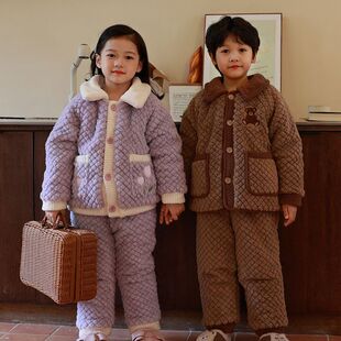2023冬新品童双层加厚睡衣女童郁金香双层加绒家居服可外穿套装