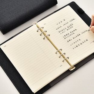 得力记事本22275活页笔记本A5/25K办公商务布艺封面6孔活页本120张纸会议簿备忘资料日记计划登记留言记录本