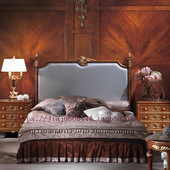 法式 双人床实木雕花布艺床宫廷1米8柱子结婚大床 床奢华意大利欧式