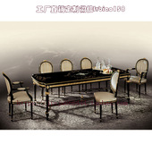 欧式 长方形餐桌意大利木皮拼花手绘8人黑餐桌 实木餐桌椅组合法式