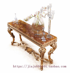 法式玄关台金箔客厅欧式实木雕花门厅玄关桌意大利宫廷大理石玄关