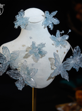 优颖闪亮蓝色水凝胶花朵发饰新娘婚纱晨袍晚礼服跟妆头饰气质配饰