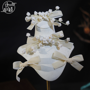 国风小清新铃兰流苏发夹蝴蝶结后压头饰半扎发后脑勺低丸子头发饰