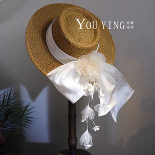 原创设计手工法式 礼帽子新娘头饰品影楼拍照样片拍摄外景造型旅拍