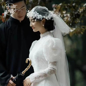 优颖原创法式 复古铃兰花瓣帽式 头纱新娘结婚白纱礼服旅拍跟妆饰品