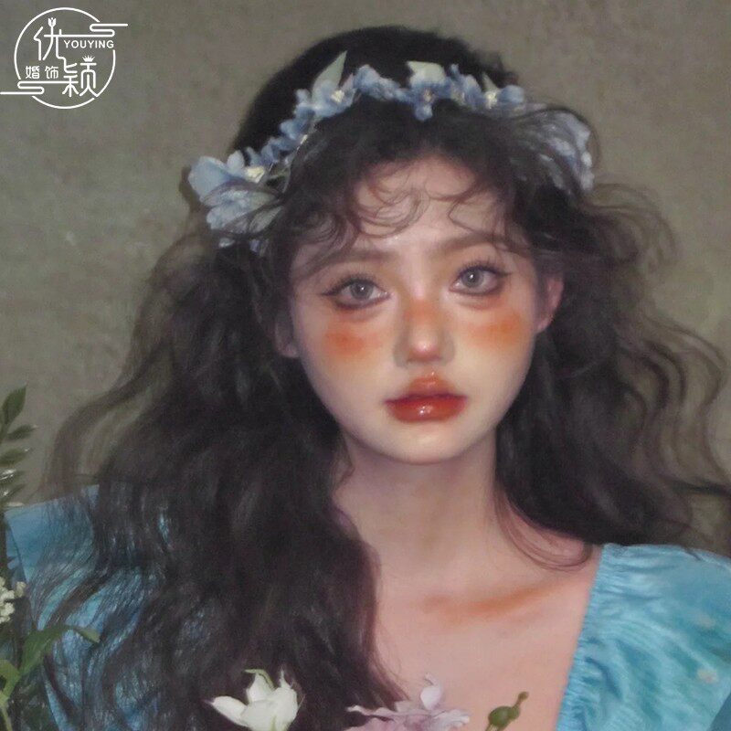 森系新娘婚纱花朵花环复古油画风头花超仙头饰结婚拍照配饰女大气