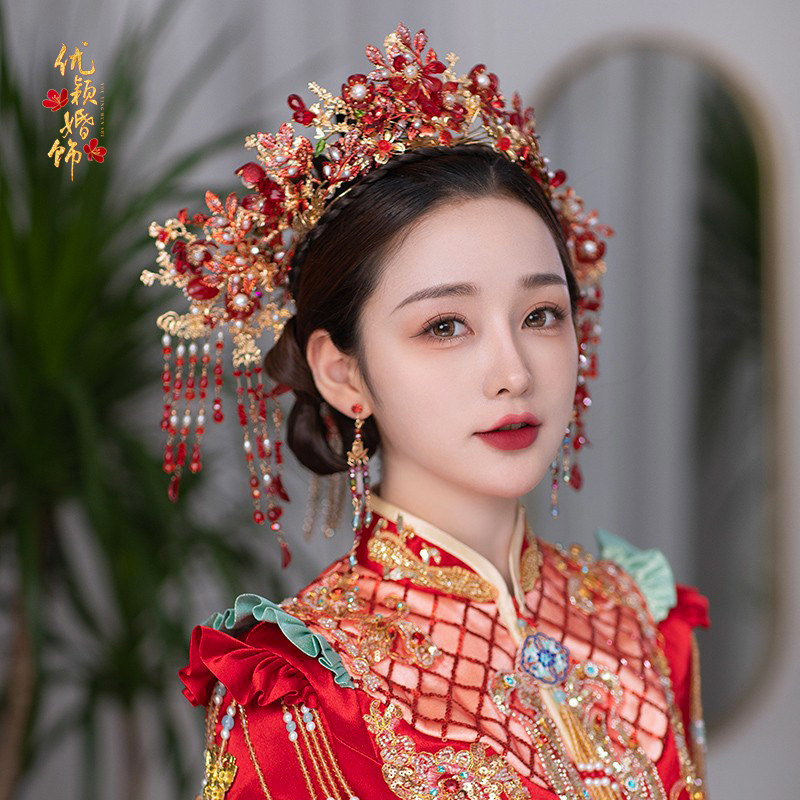 古装中式红水晶琉璃花复古宫廷