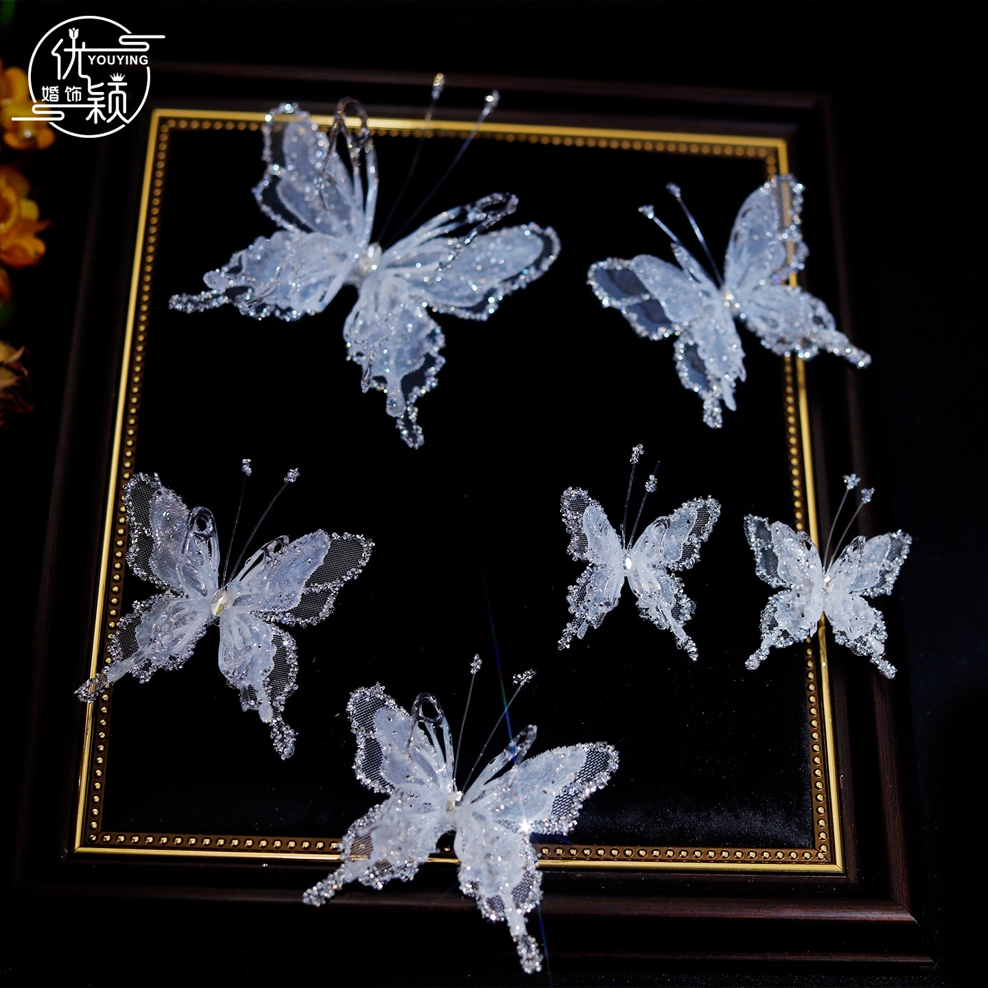超仙立体水晶蝴蝶发夹新娘婚纱礼服甜美氛围感头饰仙女高级配饰品
