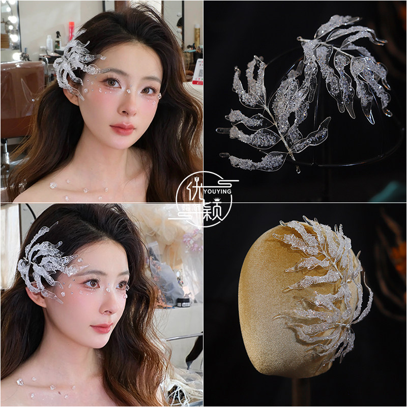 新娘侧边头饰超仙滴胶闪亮发饰结婚纱晚礼服晨袍森系小众高级配饰