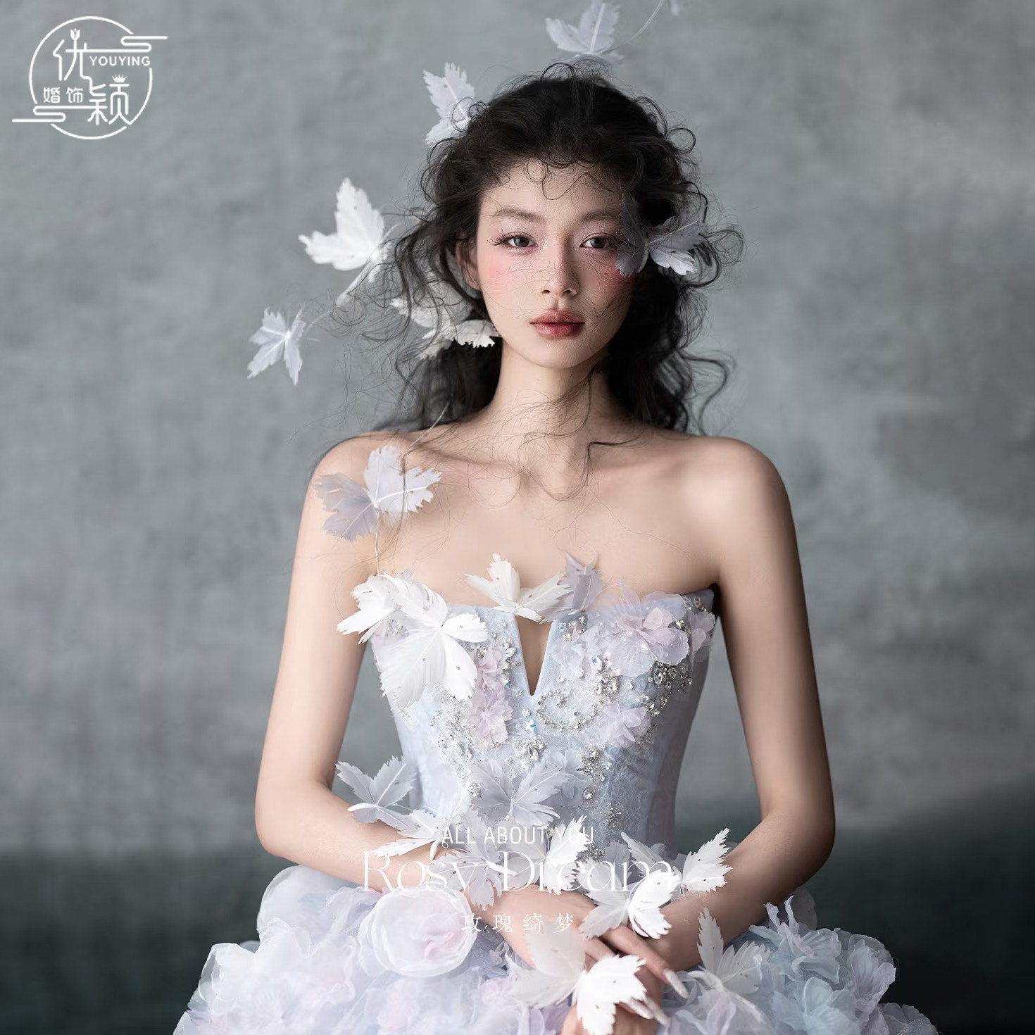 优颖新娘头饰手工立体梦幻仙美羽毛蝴蝶婚纱饰品甜美森系婚礼配饰