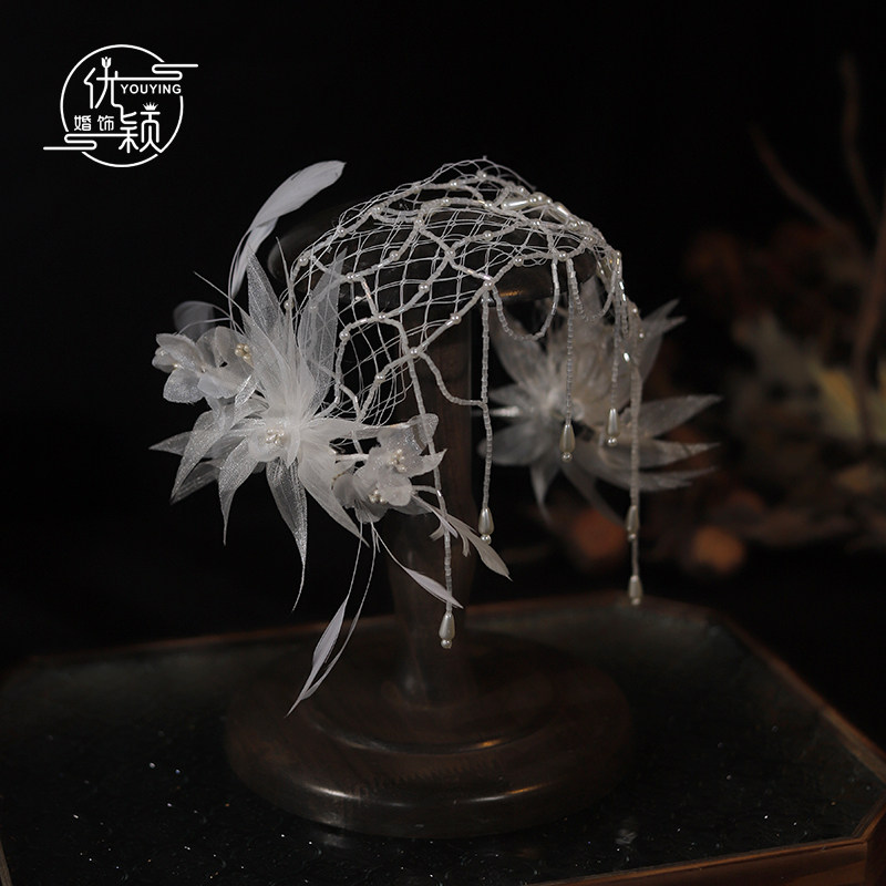 新款新娘头饰超仙花朵流苏发夹法式复古发饰结婚发带配饰高级感