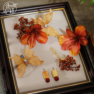 新中式新娘头饰金色花朵蝴蝶发夹发簪结婚敬酒服跟妆造型发饰配饰