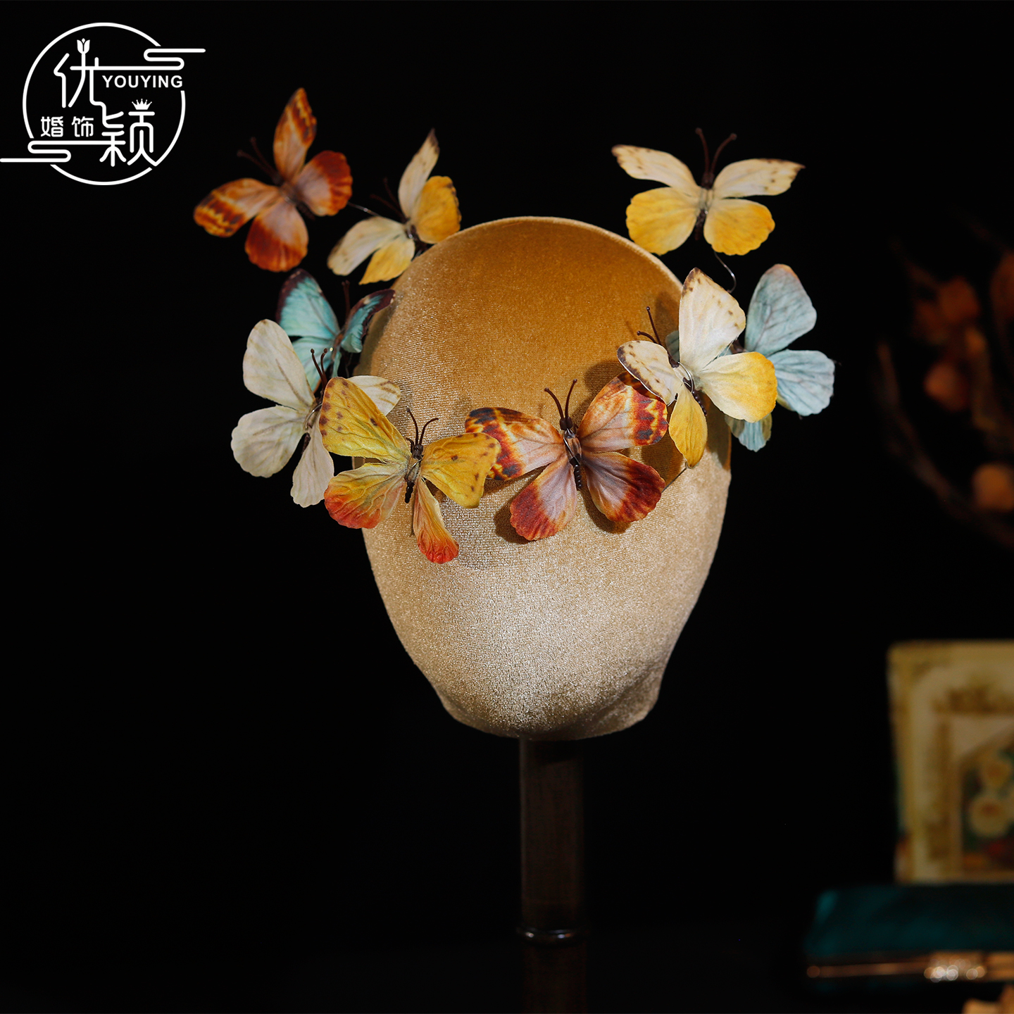 新款森系新娘头饰手作仿真蝴蝶