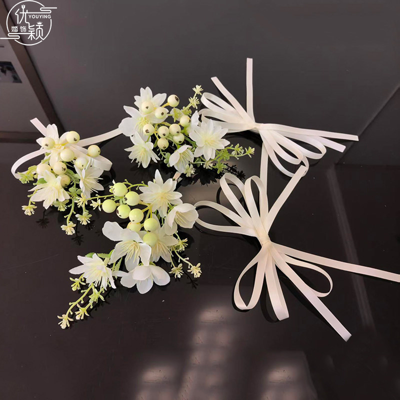 优颖森系仿真白色果实花朵发饰套装新娘儿童蝴蝶结花朵发夹头饰
