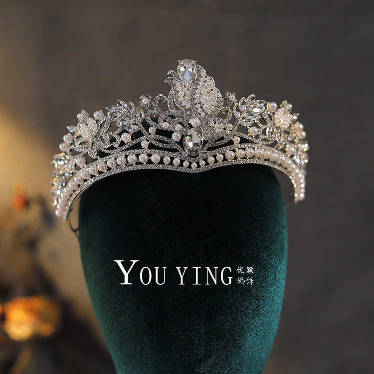 高级感珍珠水晶花玫瑰皇冠