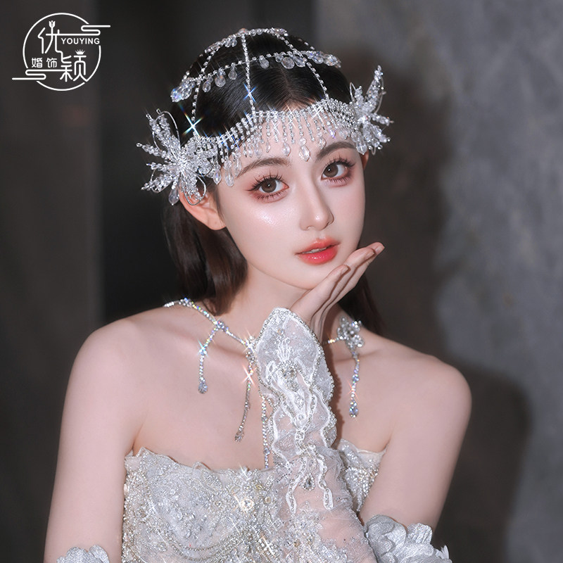 优颖原创手作闪亮水钻水晶包头新娘头饰结婚婚纱礼服写真跟妆配饰