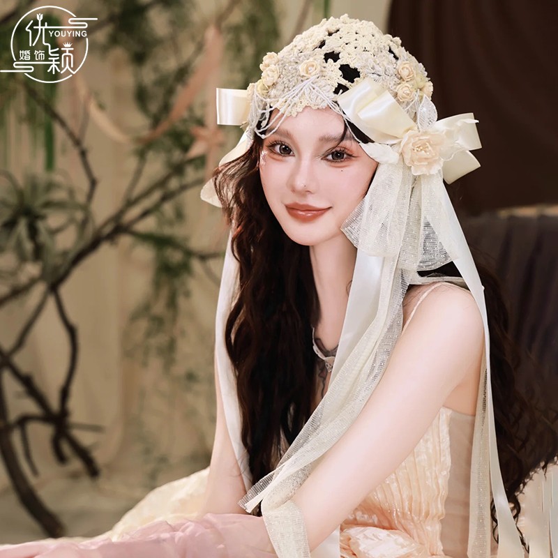 优颖手作蔷薇花蝴蝶结发夹套装新娘结婚个性复古婚纱礼服盘发配饰