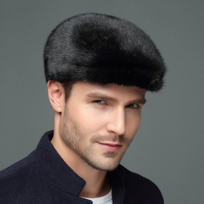 新款貂皮帽子水貂皮草帽整貂毛中老年青年保暖护耳鸭舌帽男前进帽