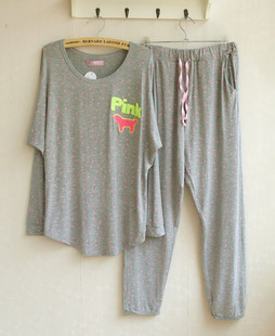 蝙蝠袖 新款 宽松簡约波点 睡衣套裝 套头PINK女式 长袖 长裤