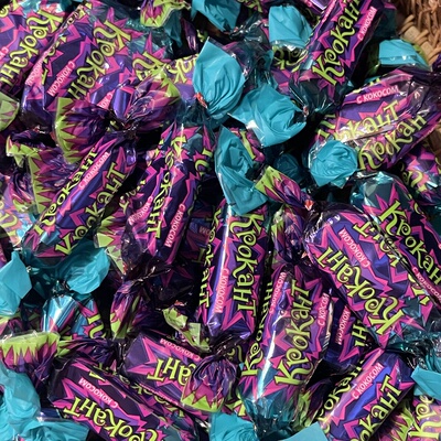 俄罗斯进口紫皮糖椰蓉巧克力味夹心正品喜糖零食网红爆款糖果