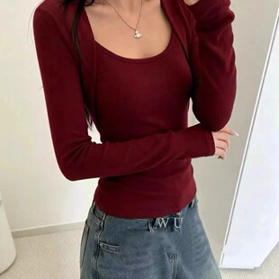 长袖打底衫女早春季2026新款内搭修身纯欲chic绝美巨好看的小上衣