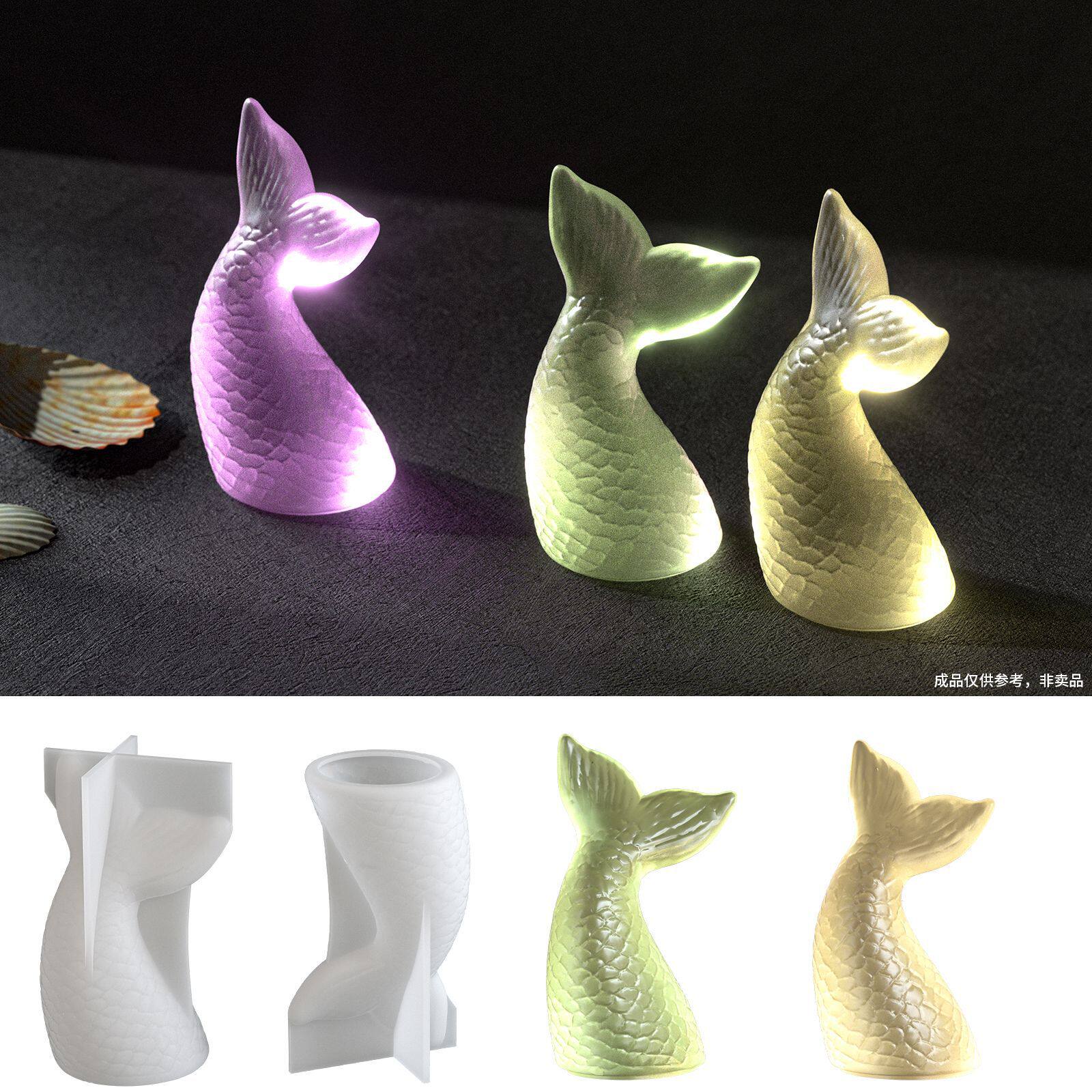 diy水晶滴胶镜面胖鱼尾饰品摆件硅胶模具3d立体美人鱼尾模