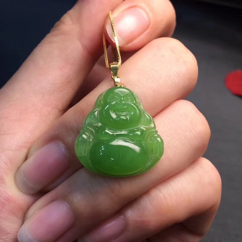 天然和田玉碧玉苹果绿佛公满绿阳绿色玉质油润弥勒佛笑佛吊坠挂件