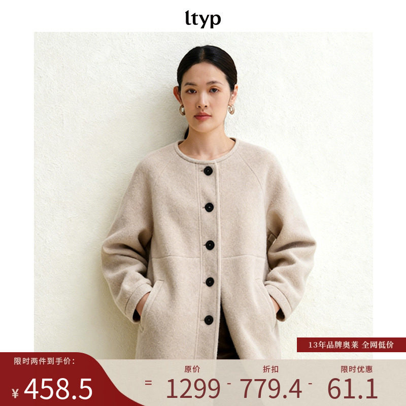 ltyp羊毛混纺单排扣毛呢外套秋冬