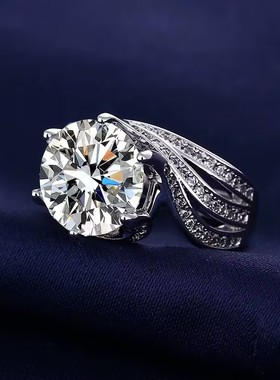 PT950铂金5克拉鸽子蛋三世情缘戒指女仿真莫桑石三排满钻线条指环