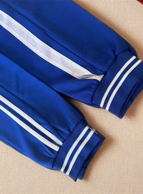 一二道白色条杠束脚宝蓝色校服裤子初高中生小学生男女儿童运动裤