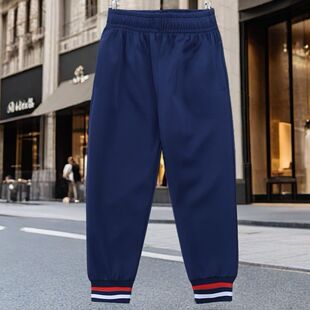 大码 束脚带红白色条校服裤 纯深蓝藏青色初高中生小学生儿童运动裤