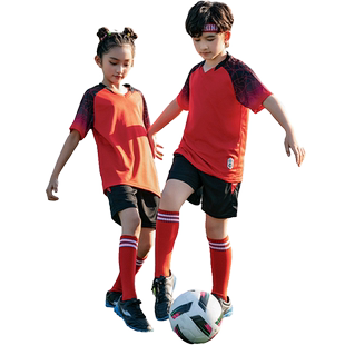儿童足球服套装男童训练服运动短袖队服小学生足球衣定制女童红色