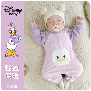 迪士尼秋冬季连体衣儿童长袖澳毛绒哈衣新生儿卡通爬服外出服圆领