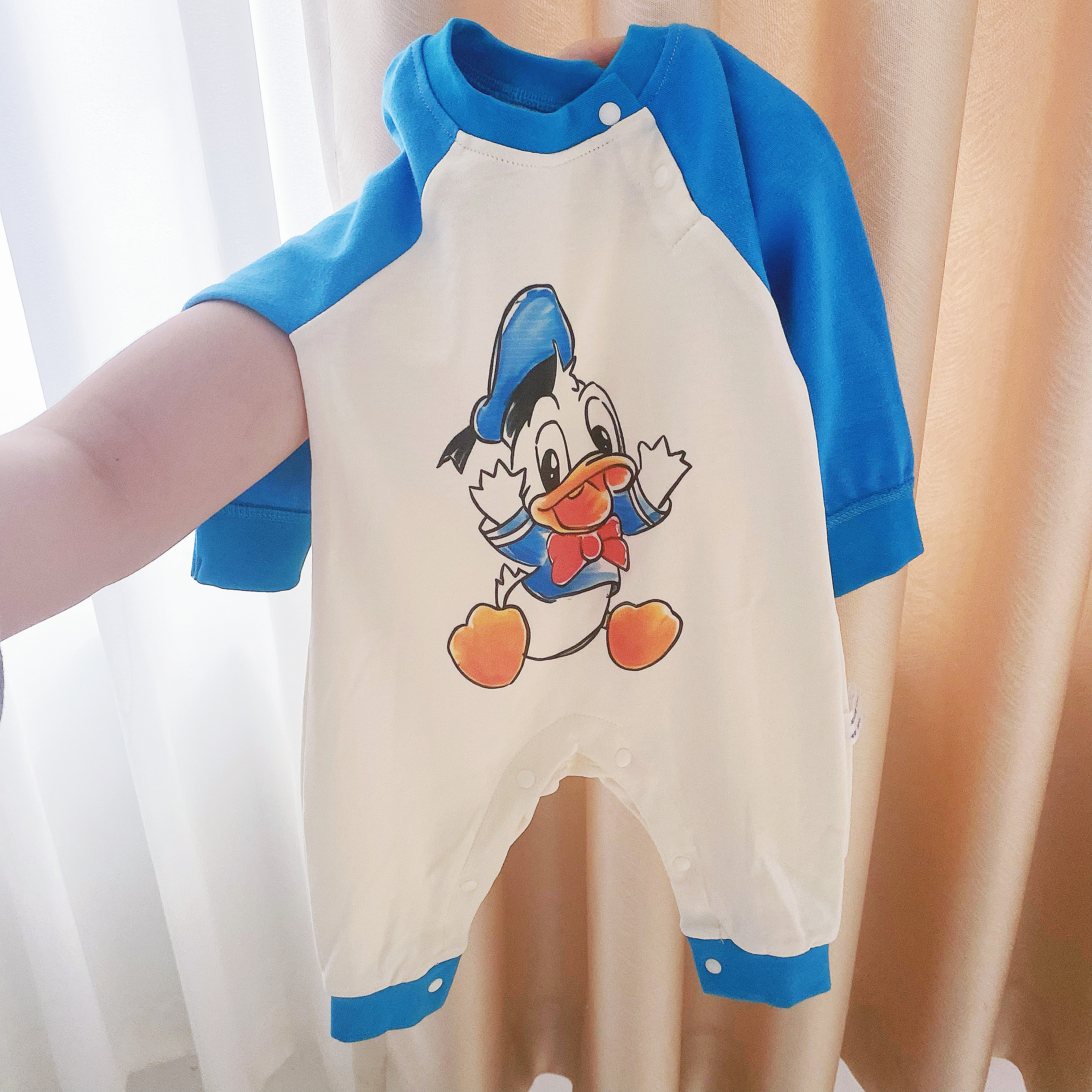迪士尼新生儿春秋季双面纯棉连体衣婴幼儿初秋可爱外出哈衣爬服
