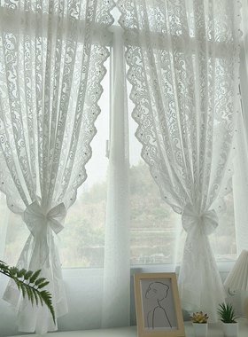 拾光轻奢复古法式白色蕾丝纱帘珍珠纱绣花窗帘飘窗卧室客厅免打孔