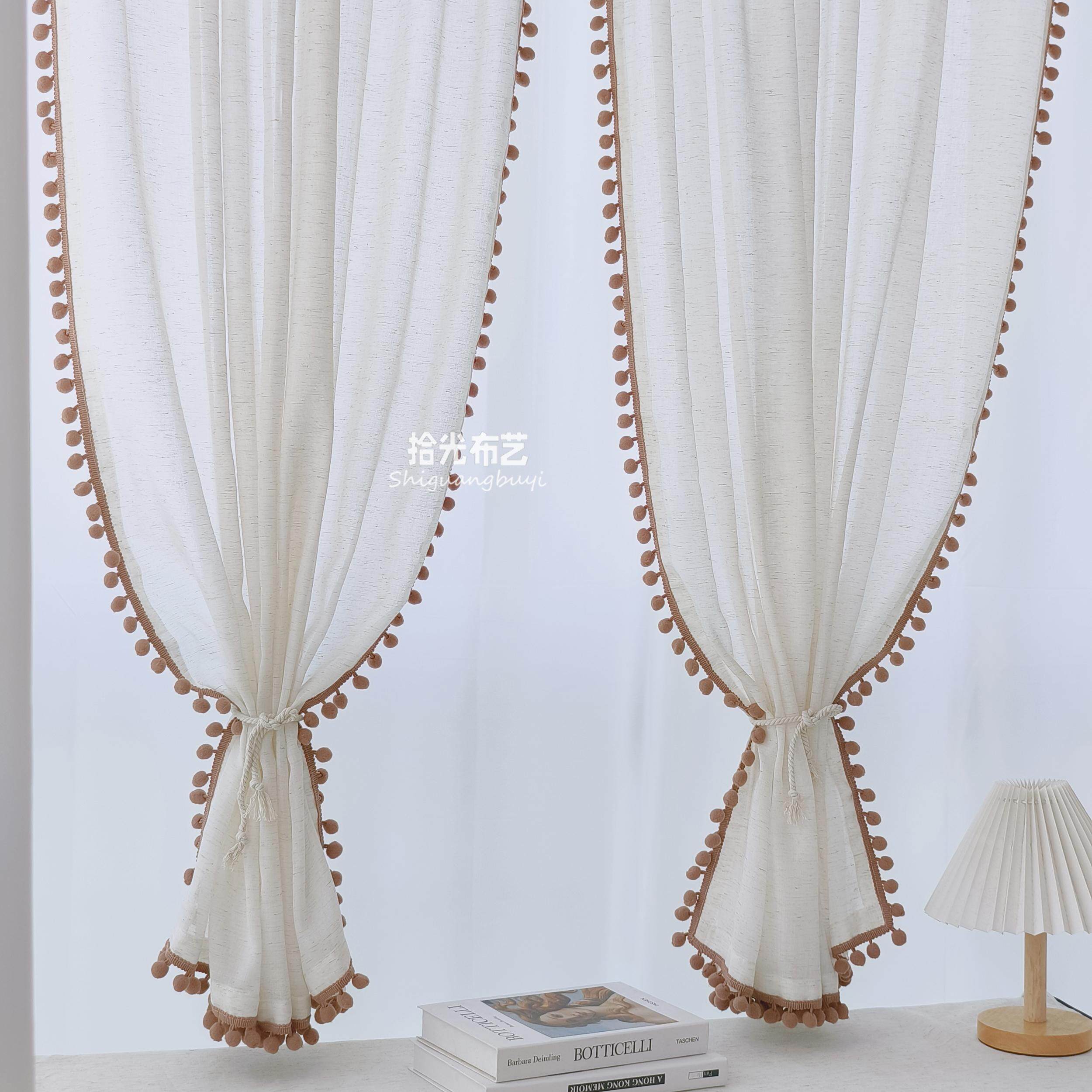 轻奢中古风棉麻纱帘奶油法式唯美飘窗卧室客厅阳台可定制双层窗帘