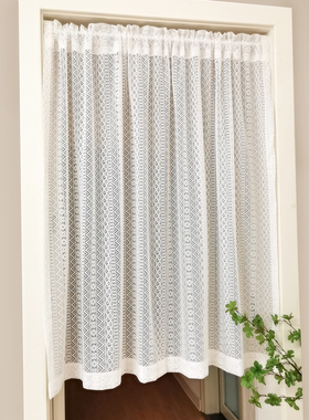拾光白色蕾丝卧室入户门帘复古田园美式乡村隔断小窗帘免打孔短帘