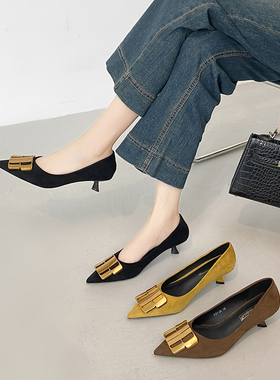 2026年夏季新款尖头细跟高跟鞋女浅口单鞋百搭气质名媛风小跟鞋