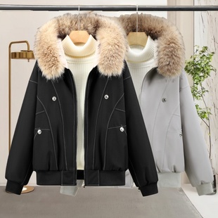 棉衣外套潮 加绒加厚连帽大毛领宽松休闲冬装 派克服女2025新款 短款